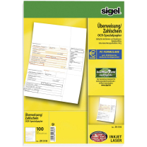 Sigel PC-&Uuml;berweisung/Zahlschein, 100 Blatt